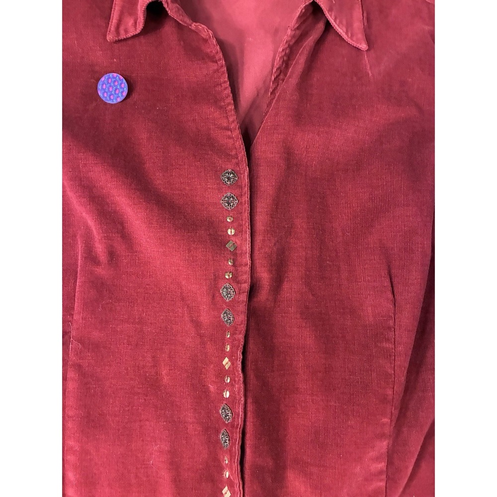 VTG Y2K Womens Burgundy Corduroy Shacket Snap Closure Top Cranberry Red Medium - Picture 8 of 13